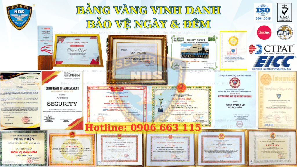 bảng vàng vinh danh - công ty dịch vụ bảo vệ ngày và đêm